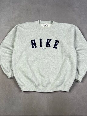 Nike Light Gray Crewneck Sweatshirt with Navy Lettering